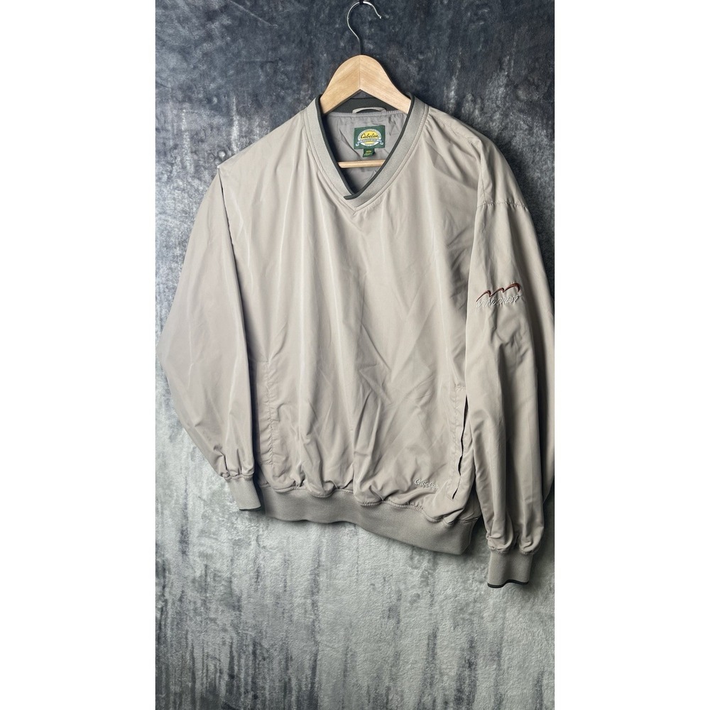 Cabelas Men's V-Neck Windbreaker Shirt Size M Long Sleeve Beige Pullover Hiking